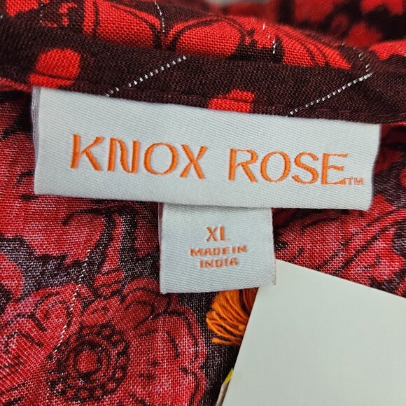 Knox Rose Womens XL Red Floral Peplum Blouse Smocked Waist & Long Sleeves - Picture 10 of 12